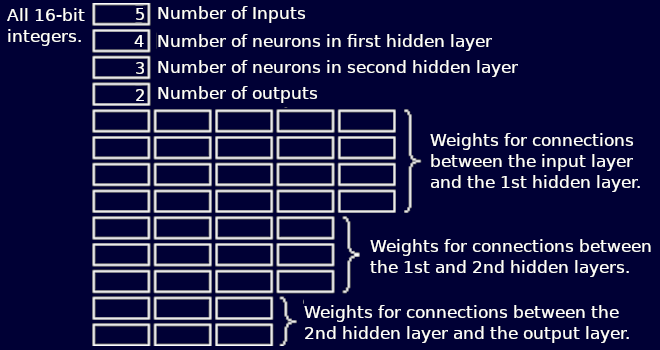 Data structure of the file containing the neuron link weights.