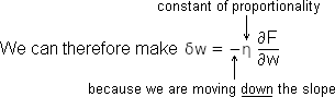 MLP training: value of the adjustment needed for a particular weight.