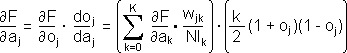 Partial dF/da for a hidden neuron.