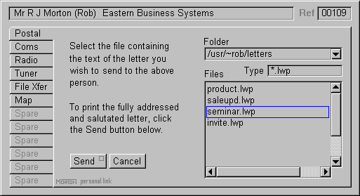 The conventional mail facility of the EBS Personal Link application.
